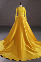 Mermaid Jewel Lace Sequined Floor Length Long Sleeve Detachable Train Elegant Prom Dress
