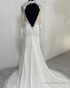 Mermaid Lace Embroidery Sheer Sleeve Open Back Wedding Dresses