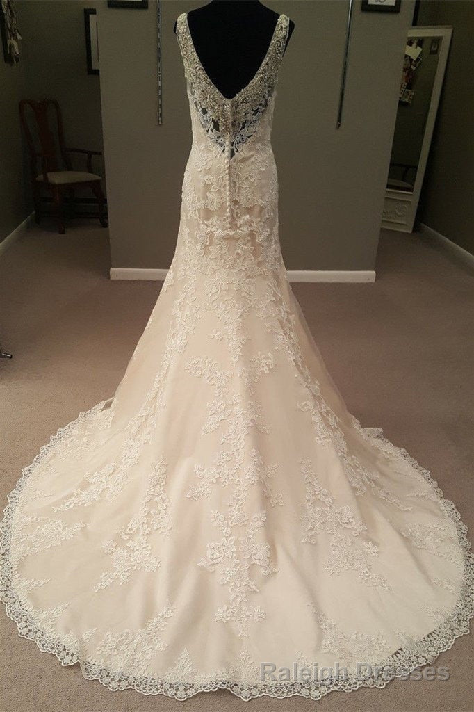Mermaid Long Champagne Bridal Dress with Lace,Dream Wedding Gowns Secondary image
