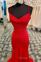 Mermaid Long Red Prom Dress with Rhinestones,Royal Blue Bodycon Dresses
