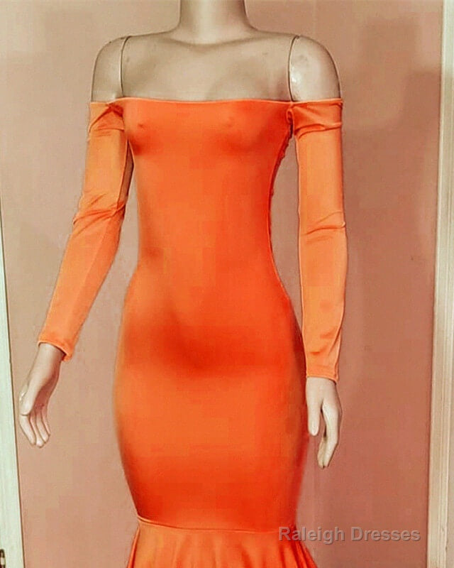 Mermaid Long Sleeve Orange Prom Dresses