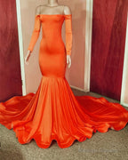 Mermaid Long Sleeve Orange Prom Dress