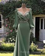 Mermaid Long Sleeve Satin Prom Gown