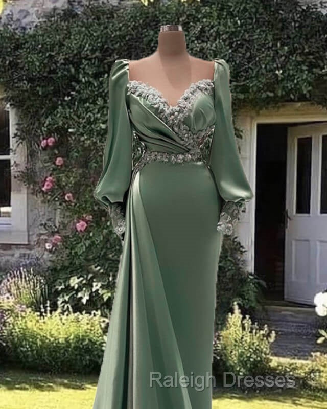 Mermaid Long Sleeve Satin Prom Gown
