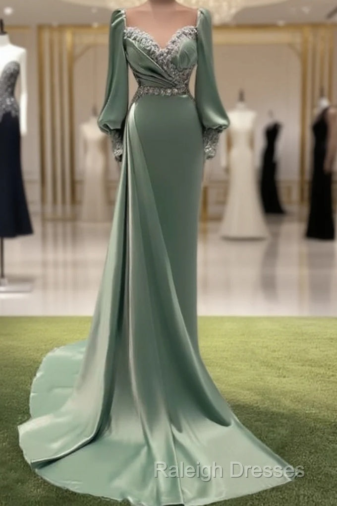 Mermaid Long Sleeve Satin Formal Gown
