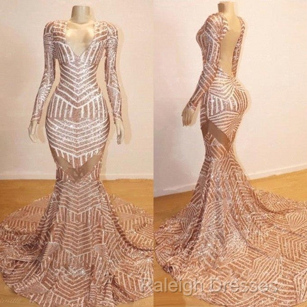 Mermaid Long Sleevess V-Neck Sequined Sweep Train Prom Dresses Secondary image