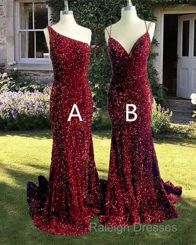 Mermaid Maroon Sequin Prom Dresses Secondary image