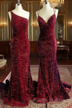 Mermaid Maroon Sequin Formal Dress