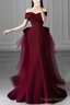 Mermaid Off Shoulder Evening Dress with Bow Burgundy Prom Dress