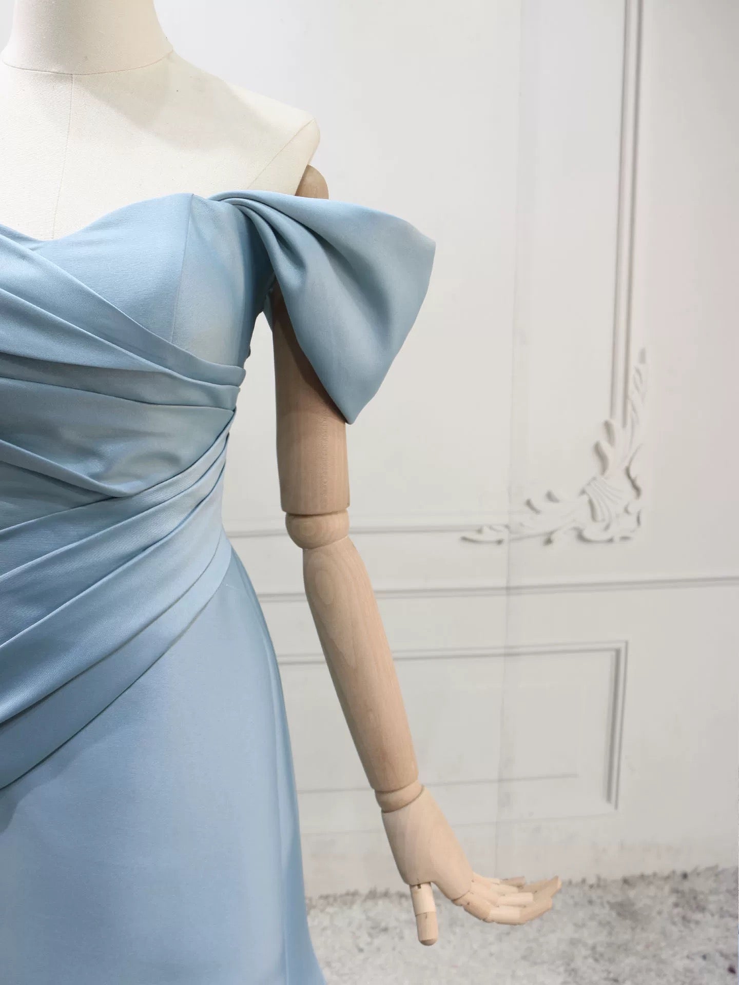 Mermaid Off Shoulder Satin Blue Long Formal Prom Dress, Blue Long Prom Dress