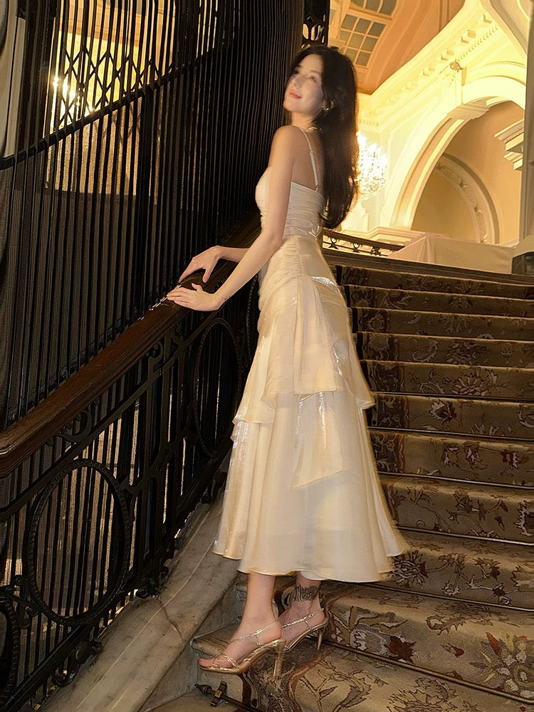 Mermaid Off Shoulder Tea Length Satin White Prom Dress