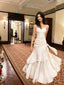 Mermaid Off Shoulder Tea Length Satin White Prom Dress