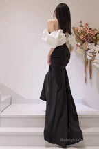 Mermaid Off The Shoulder Black Satin Long Prom Dresses