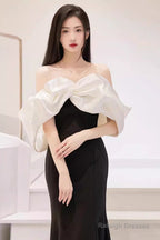 Mermaid Off The Shoulder Black Satin Long Prom Dress