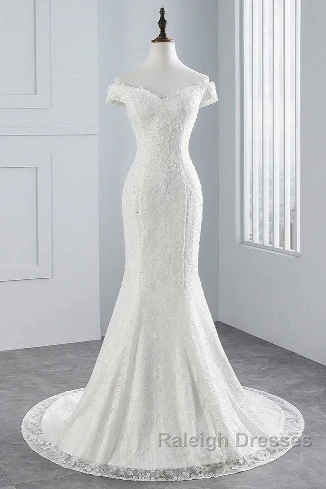 Mermaid Off-The-Shoulder Bride Gown Long Wedding Gown With Lace