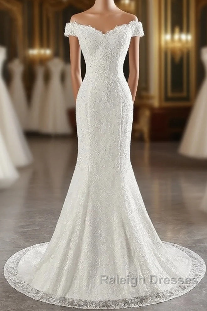 Mermaid Off-The-Shoulder Bride Gown Long Wedding Gown With Lace Main image