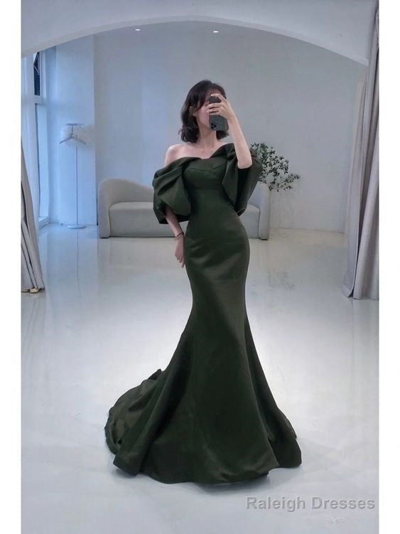 Mermaid Off The Shoulder Dark Green Long Prom Dresses Main image