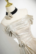 Mermaid Off The Shoulder Floor Length Prom Dress, Shiny Champagne Evening Party Dress