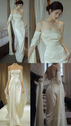 Mermaid Off The Shoulder Floor-Length Satin Long Sleeves Prom Dresses