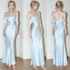 Mermaid Off The Shoulder Floor-Length Sleeveless Light Sky Blue Prom Dress