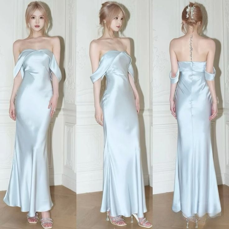 Mermaid Off The Shoulder Floor-Length Sleeveless Light Sky Blue Prom Dress Main image