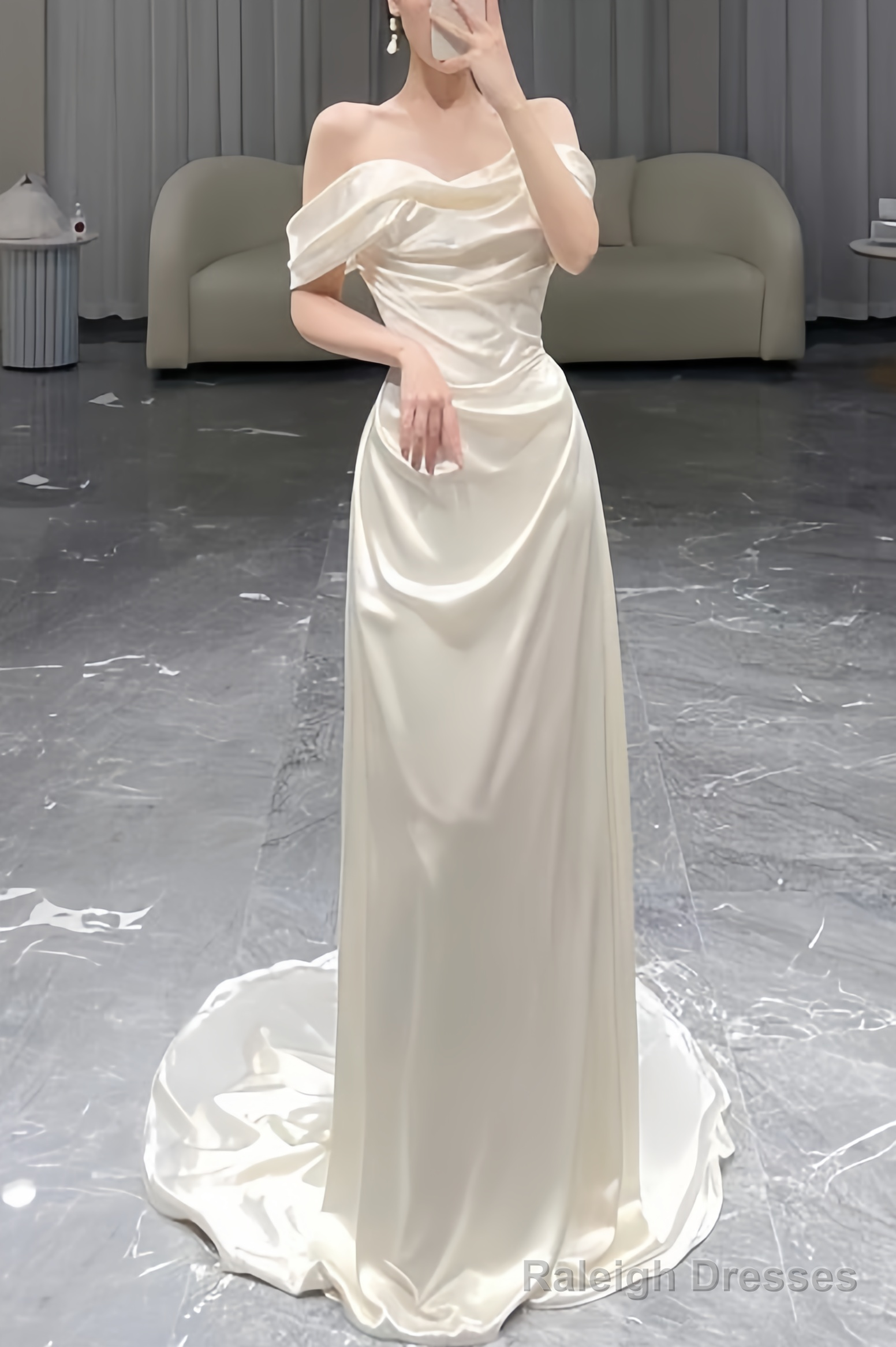 Mermaid Off The Shoulder Satin Elegant Long Wedding Dress