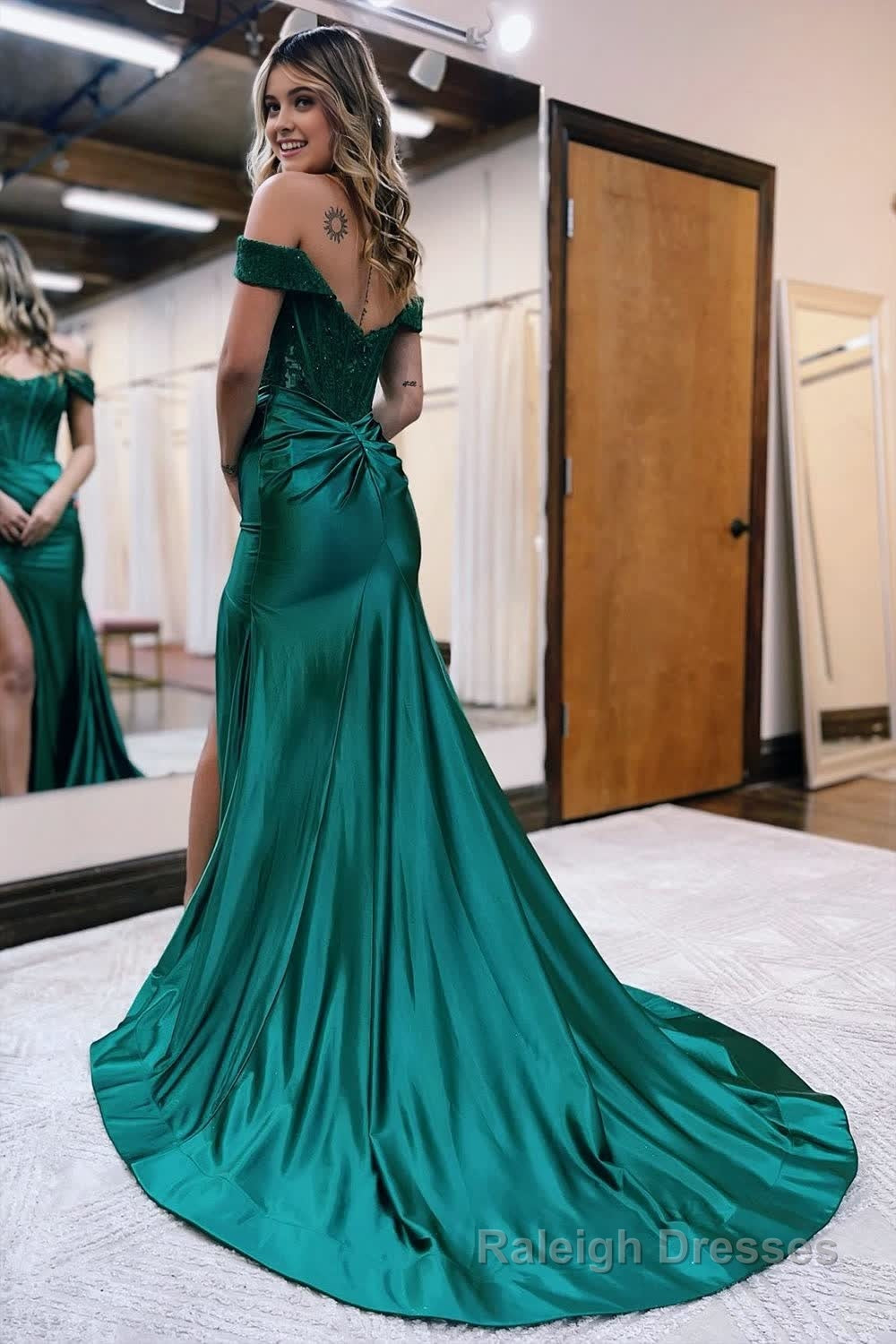 Mermaid Off the Shoulder Satin Prom Dress with Slit Secondary image