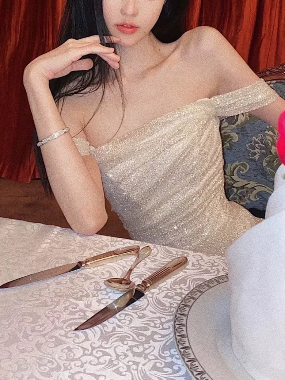 Mermaid Off The Shoulder Sequin Floor Length Prom Dresses With Slit 21St Birthday Outfit