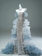 Mermaid Off-The-Shoulder Tulle Sequin Long Ball Gown Elegant Rhinestone Prom Gown