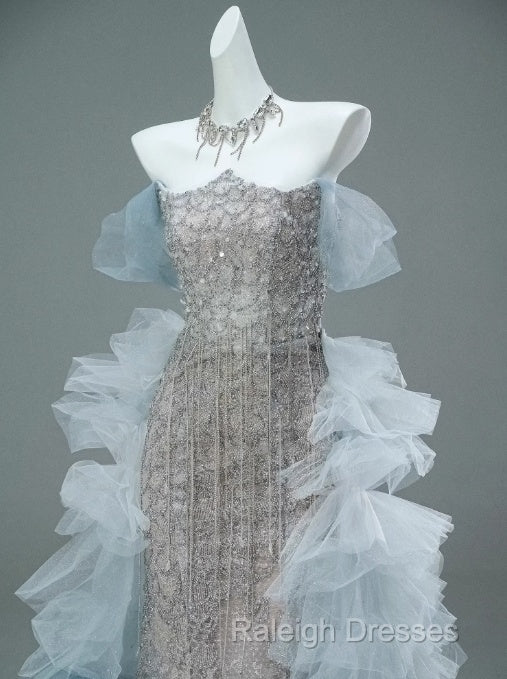 Mermaid Off-The-Shoulder Tulle Sequin Long Ball Gown Elegant Rhinestone Prom Gown