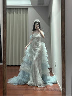 Mermaid Off-The-Shoulder Tulle Sequin Long Ball Gown Elegant Rhinestone Prom Gown