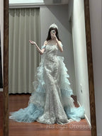 Mermaid Off-The-Shoulder Tulle Sequin Long Ball Gown Elegant Rhinestone Prom Gown
