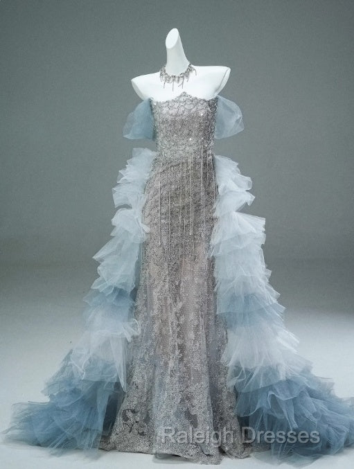 Mermaid Off-The-Shoulder Tulle Sequin Long Ball Gown Elegant Rhinestone Prom Gown