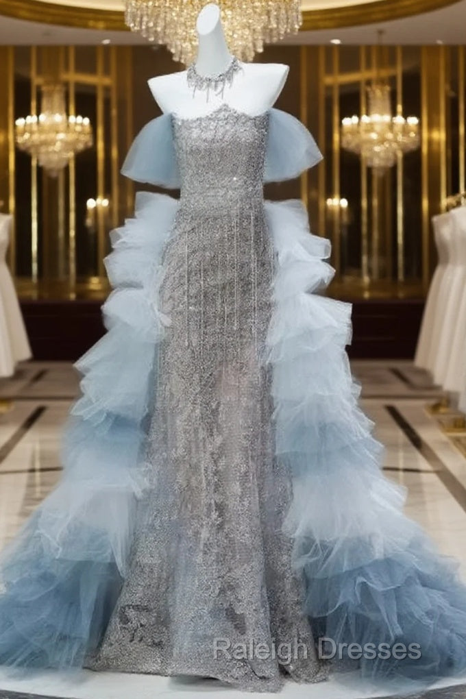 Mermaid Off-The-Shoulder Tulle Sequin Long Ball Gown Elegant Rhinestone Prom Gown