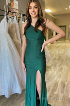 Mermaid One Shoulder Beaded Jersey Prom Dress with Slit