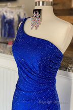 Mermaid One Shoulder Beaded Jersey Prom Dress with Slit