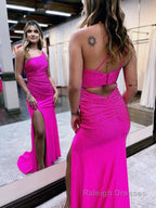 Mermaid One Shoulder Beaded Jersey Prom Dress with Slit