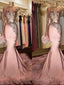 Mermaid One Shoulder Long Sleeves Feather Chapel Train Elastic Woven Satin Dress