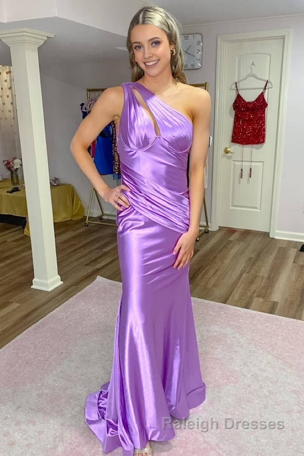 Mermaid One Shoulder Purple Long Prom Dress Main image