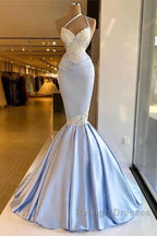Mermaid One Shoulder Satin Beaded Prom Dresses Long Sequin Appliqu Prom Dresses