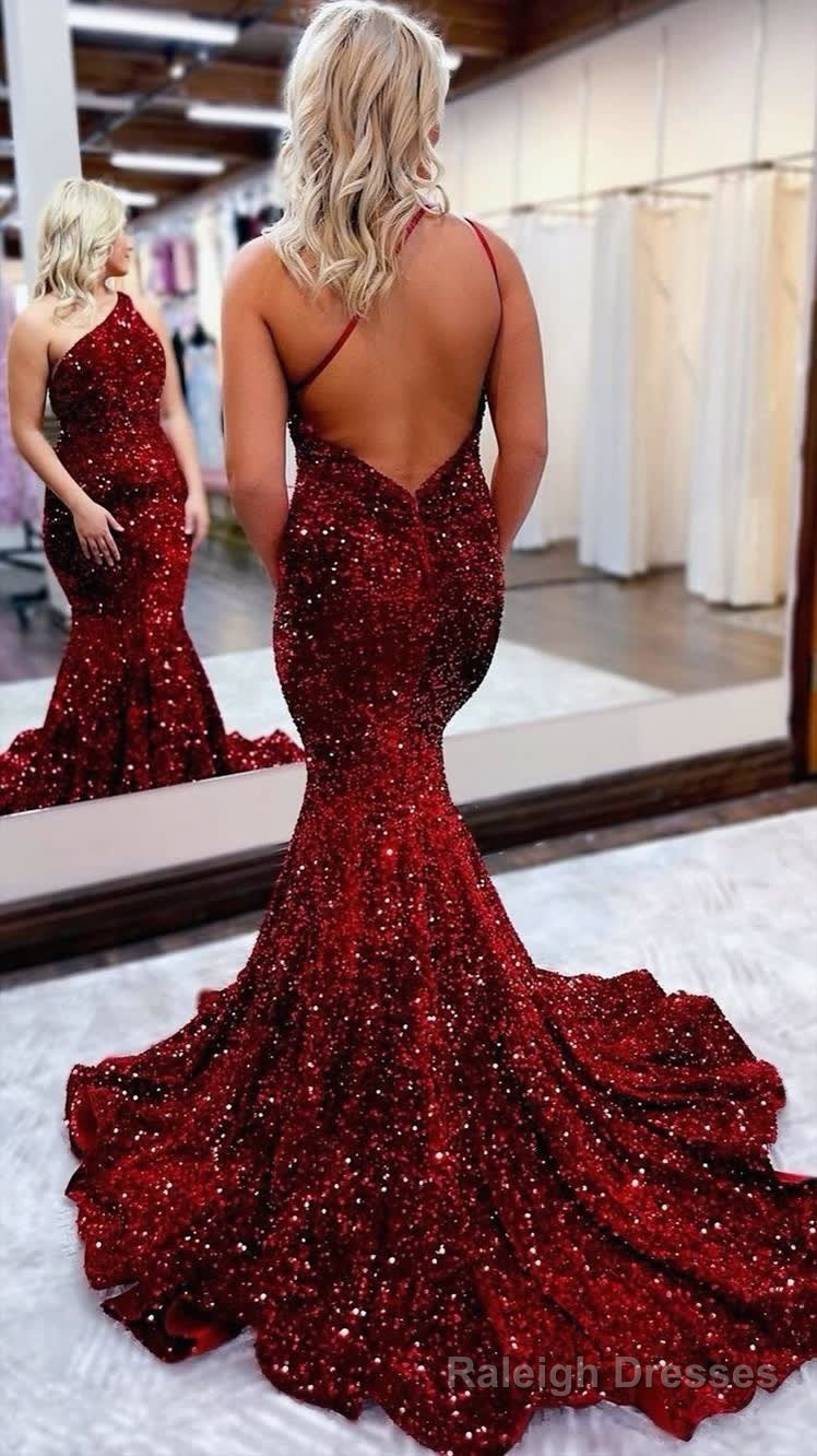 Mermaid One Shoulder Sequins Backless Prom Dress Secondary image