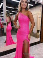 Mermaid One Shoulder Sequins Prom Dress With Tassels