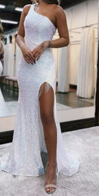 Mermaid One-Shoulder Sequins Prom Dress With Tassels