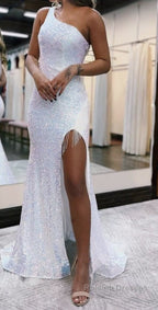 Mermaid One Shoulder Sequins Prom Dress With Tassels