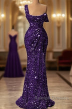 Mermaid One Shoulder Slit Sequin Prom Dress