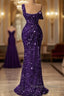 Mermaid One Shoulder Slit Sequin Prom Dresses