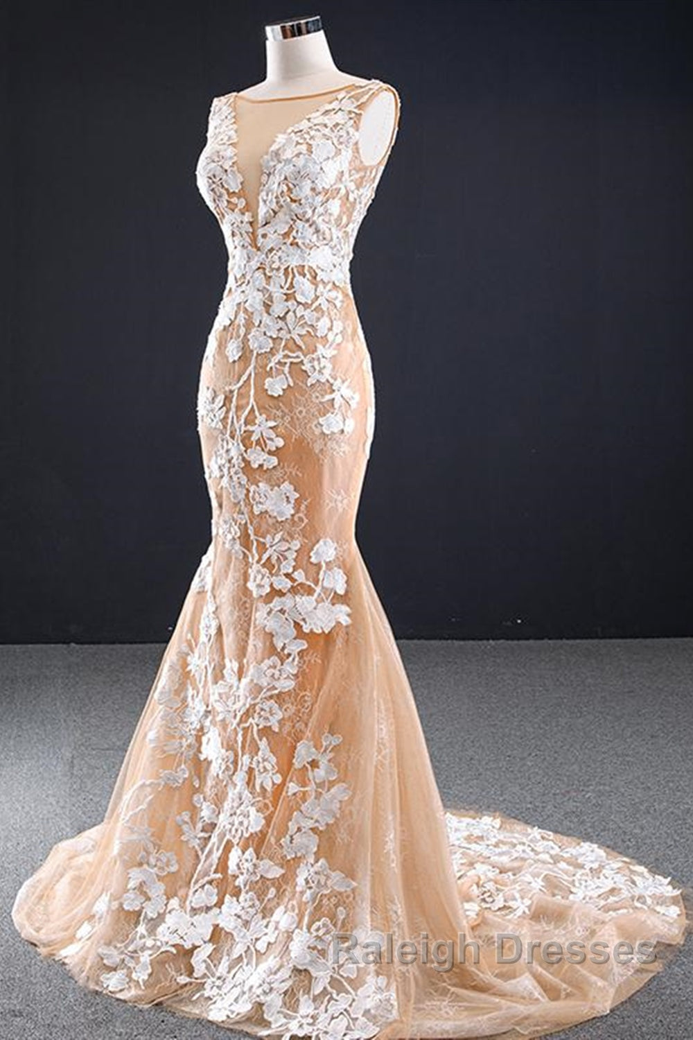 Mermaid Open Back Champagne Lace Long Prom Dress Champagne Lace Prom Dress Champagne Prom Dress Secondary image