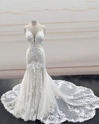 Mermaid Open Back Wedding Dress Sweep Train Appliques