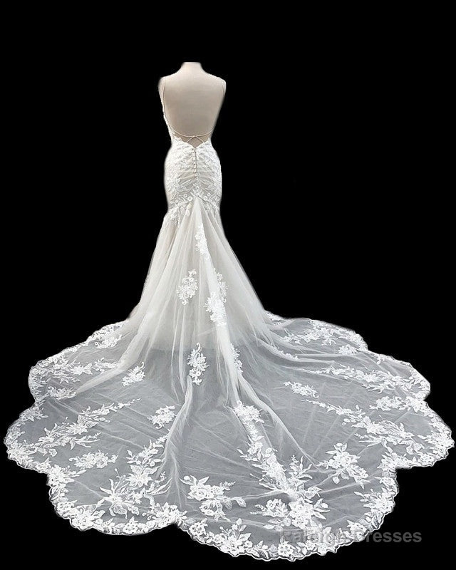 Mermaid Open Back Wedding Dress Sweep Train Appliques Main image
