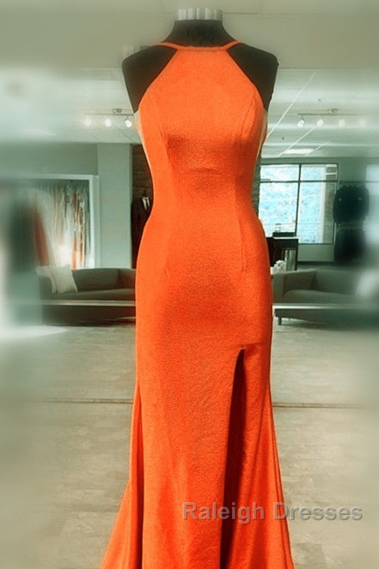 Mermaid Orange Prom Dresses Halter Neck Split Secondary image